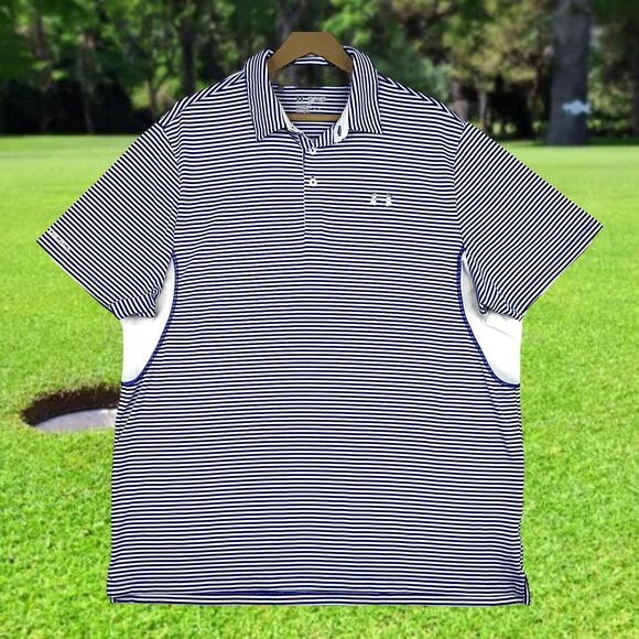 Under Armour Mens Heat Gear Golf Polo Shirt Coldback Blue White Stripe XXL 2XL - Picture 3 of 11